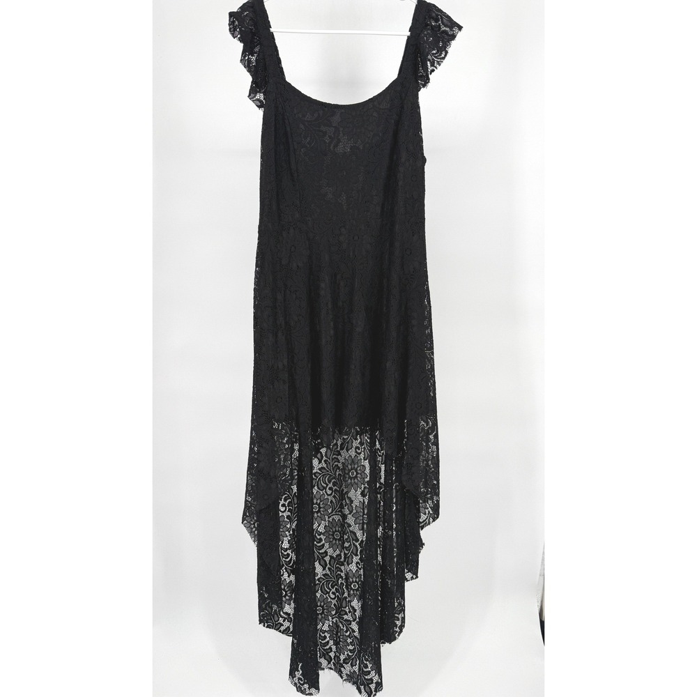 Black Floral Lace Hi-Low Dress Sleeveless Ruffle Strap Goth Cocktail XL 805